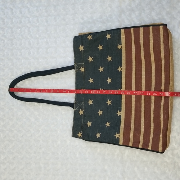 Mona B Eco friendly Americana Stars and Stripes Burlap Tote Bag - Picture 8 of 9